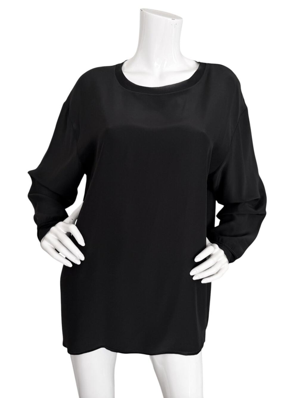 Peter Cohen Black Silk Blouse Top Large Long Sleeve Relaxed Luxury Minimalist